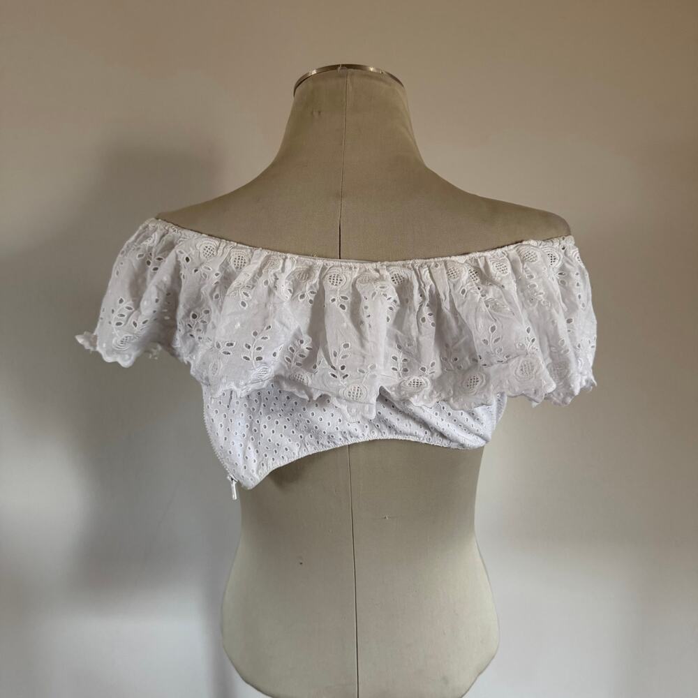 LoveShackFancy White Ruffle Crop Top Sz S Boho Cottagecore Cowgirl Coastal - Picture 3 of 7
